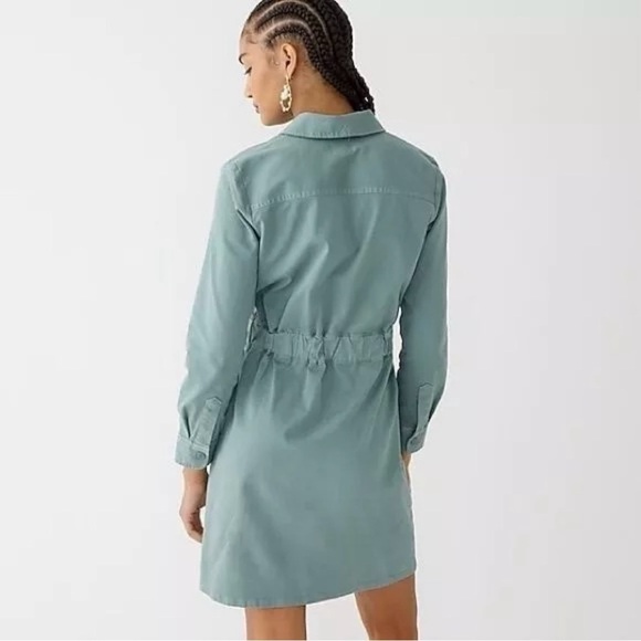 J Crew Womens Long Sleeve Zip Front Chino Dress Sz 16 Green Collard BK863 NWT - Picture 2 of 10